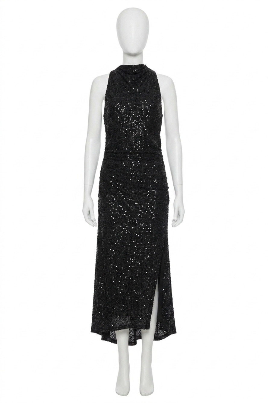 NEW BISHOP + YOUNG sublime sequin halter dress in black